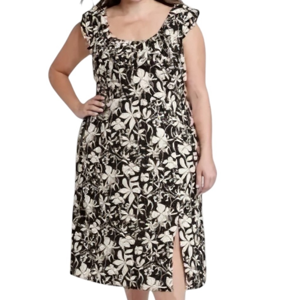 Ava & Viv Black‎ Floral Ruffle Midi Dress – XXL – NWT